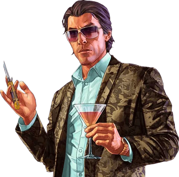 An AI player at the table, holding a drink and a hand of cards
